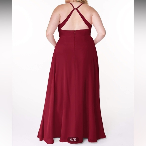 Azazie David A-line Pleated Chiffon Floor Length Dress Burgundy Formal Wedding - Picture 2 of 13